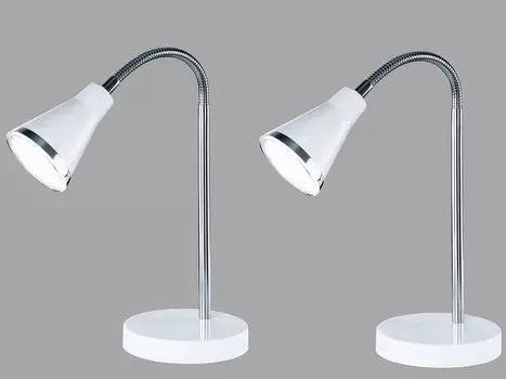 НАБОР из 2 красивых настольных светодиодных ламп с абажурами белого цвета. Настольные лампы с гибкими кронштейнами. Reality Leuchten, белый
