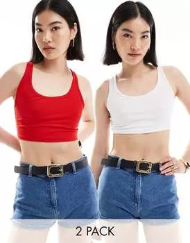 Набор из 2 красных и белых топов с овальным вырезом Bershka