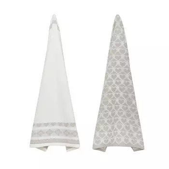 Набор из 2 кухонных полотенец из чистого хлопка с рисунком в виде сердечек. Coincasa, темно-красный