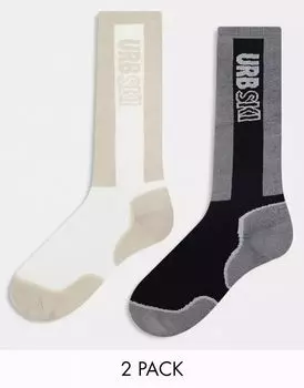 Набор из 2 лыжных носков Urban Threads черного и бежевого цвета