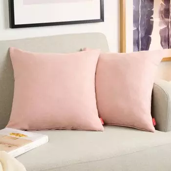 Набор из 2 наволочек из синели Blumtal 60 x 60 см — Уютная диванная подушка со потайной молнией, Мягкая декоративная подушка, пыльно-розовый — розовый