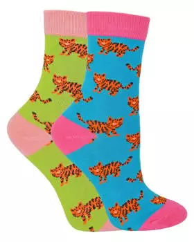 Набор из 2 носков для девочек из бамбука с анималистическим принтом тигров Miss Sparrow, мультиколор