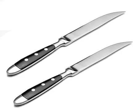 Набор из 2 ножей для стейка, столовые ножи из нержавеющей стали с пропилом, столовый нож для стейка, набор ножей, разделочный нож, нож-пила, черные ручки, набор для бистро в стиле кантри, выдвижной нож для мяса Kerafactum