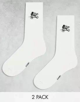 Набор из 2 пар белых носков с вышивкой Disney Mickey Mouse ASOS DESIGN