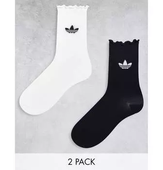 Набор из 2 пар черных и белых носков с рюшами adidas Originals