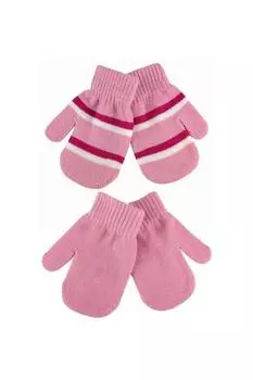 Набор из 2 пар детских вязаных зимних варежек в полоску, перчаток Sock Snob, розовый