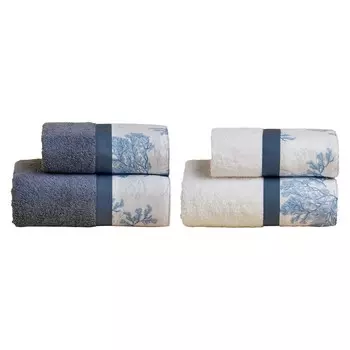 Набор из 2 пар хлопковых махровых полотенец с оборкой с коралловым принтом - Maddalena Lisola, деним