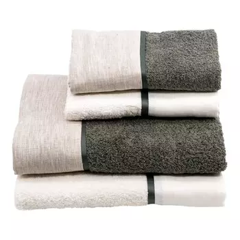 Набор из 2 пар льняной/сатиновой махровых полотенец с двойным краем - Amelia Lisola, цвет Panna/Salvia