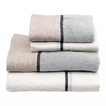 Набор из 2 пар льняной/сатиновой махровых полотенец с двойным краем - Amelia Lisola, цвет Panna/Silver