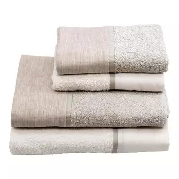 Набор из 2 пар льняной/сатиновой махровых полотенец с двойным краем - Amelia Lisola, крем/корда