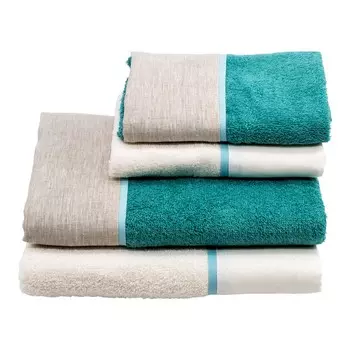 Набор из 2 пар льняной/сатиновой махровых полотенец с двойным краем - Amelia Lisola, цвет Panna/Tiffany