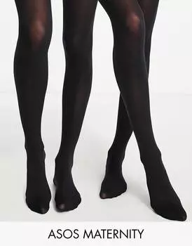 Набор из 2 пар нейлоновых колготок плотностью 50 ден ASOS DESIGN Maternity с новой улучшенной посадкой черного цвета