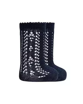 Набор из 2 пар высоких детских носков из мерсеризованного хлопка с ажурным узором Punto Blanco, темно-синий