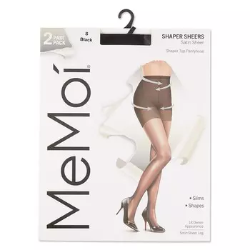 Набор из 2 пар женских атласных прозрачных колготок с формирующим верхом MeMoi, черный