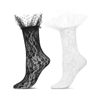 Набор из 2 пар женских модных носков для экипажа MeMoi, цвет Black And White Lace