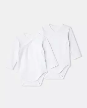 Набор из 2 перекрещенных детских боди с длинными рукавами Cotton Juice, белый