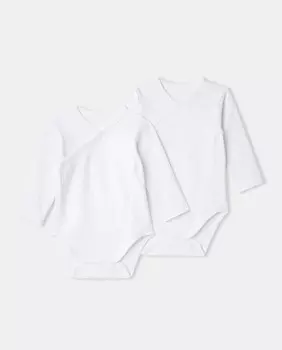 Набор из 2 перекрещенных детских боди с длинными рукавами Cotton Juice, белый
