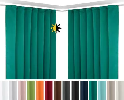 Набор из 2 плотных штор Beautex с U-образной лентой с рюшами, плотные шторы непрозрачного затемнения (Petrol 140 x 175 см), бирюзовый