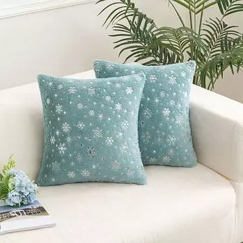 Набор из 2 плюшевых чехлов 45 x 45 см. Серебряный декоративный чехол со снежинкой для дивана, дивана, домашнего украшения для кровати, зеленый PMS