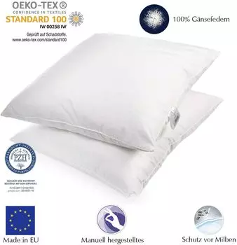 Набор из 2 | Подушка 80х80 см | Начинка: 1500 грамм перьев, гусиных перьев | 100% натуральная подушка | Чехол: 100% хлопок | Перьевая подушка 80 x 80 см | сертифицировать Home-&-Fashion