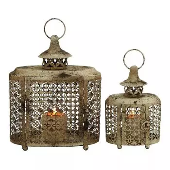 Набор из 2 предметов металлических свечей-фонариков с решетчатой решеткой из потертого клевера