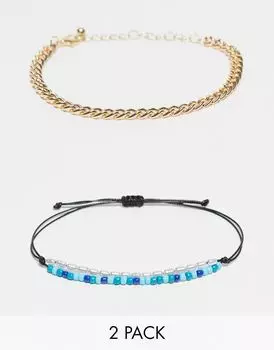 Набор из 2 разноцветных браслетов из макраме Faded Future с цепочками и бусинами