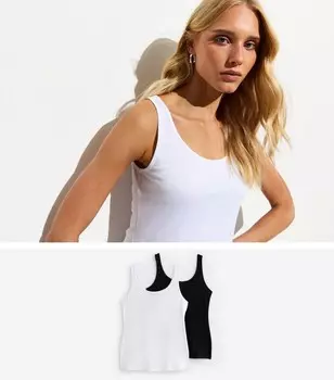 Набор из 2 разноцветных топов-топов из хлопкового джерси New Look, черный