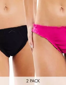 Набор из 2 розовых и черных кружевных стрингов New Look с зубчатыми краями