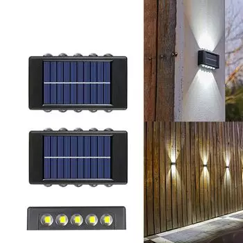 Набор из 2 садовых настенных светильников на солнечных батареях, белый свет, 10 светодиодных настенных светильников, светильник вверх и вниз, декоративное настенное освещение, водонепроницаемое для лестниц в патио winterbeauy