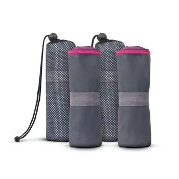 Набор из 2 спортивных полотенец из микрофибры - розовые - (50x100 см) на резинке, компактные и легкие - как дорожное полотенце для отдыха - для спорта, сауны, фитнеса - быстросохнущие Bestlivings, серый