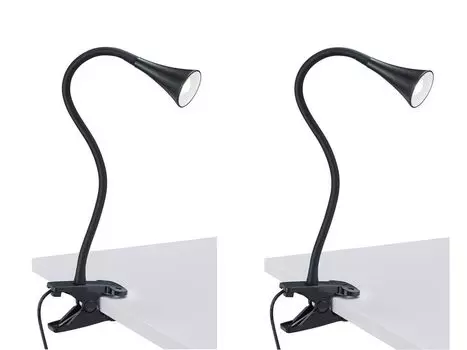 НАБОР из 2 светодиодных ламп с зажимами, гибкая лампа на гибкой стойке, черная настольная лампа Reality Leuchten