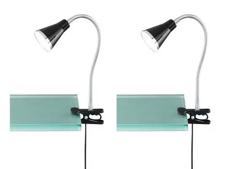 НАБОР из 2 светодиодных ламп с зажимами, гибкие лампы на гибкой стойке, черные настольные лампы Reality Leuchten