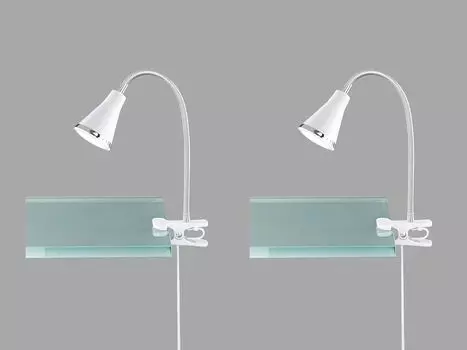 Набор из 2 светодиодных ламп-зажимов, гибкие светильники на гибкой стойке в белых настольных лампах Reality Leuchten