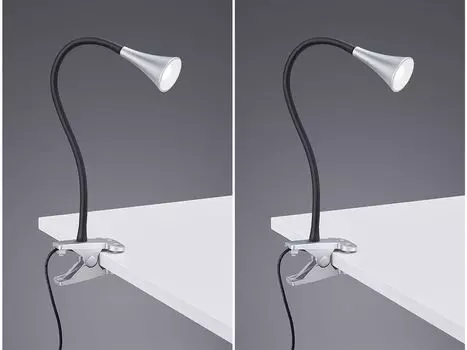 НАБОР из 2 светодиодных светильников с зажимами, гибкая лампа на гибкой шее, серебряная настольная лампа Reality Leuchten