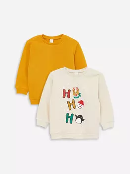 Набор из 2 свитшотов для маленьких мальчиков с длинными рукавами и круглым вырезом с принтом LCW baby, светло-бежевый