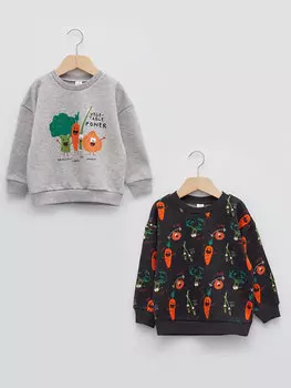 Набор из 2 свитшотов для маленьких мальчиков с круглым вырезом и длинными рукавами с принтом LCW baby, серый меланж