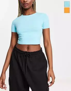 Набор из 2 укороченных футболок приталенного кроя ASOS ярко-оранжевого и синего цветов