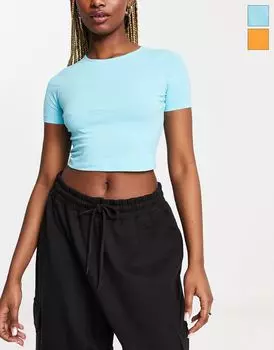Набор из 2 укороченных футболок приталенного кроя ASOS DESIGN ярко-оранжевого и синего цветов