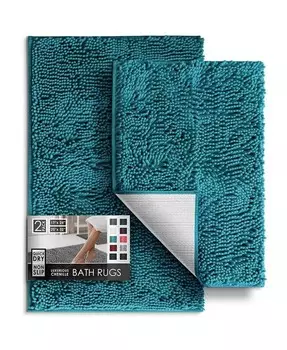 Набор из 2 ультрамягких нескользящих ковриков для ванной из синели — быстросохнущий, можно стирать в машине — 17 x 24 дюйма и 20 x 32 дюйма Hearth & Harbor, синий