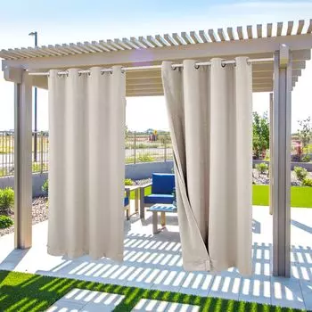 Набор из 2 уличных штор, водонепроницаемых и ветрозащитных, с люверсами (сверху и снизу), затемняющей ширмой для крыльца, беседки, патио, тисненый узор, 132 x 238 см, бежевый Topchances