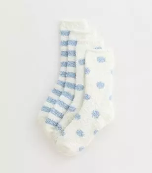 Набор из 2 уютных носков с синими полосками и пятнами New Look, синий