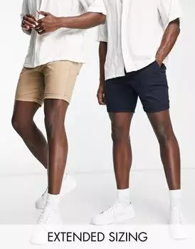 Набор из 2 узких шорт чинос темно-синего цвета с эффектом камня ASOS DESIGN