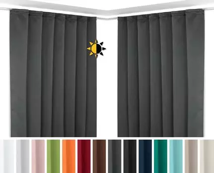 Набор из 2 затемняющих штор Beautex с U-образной рюшной лентой, плотные шторы, непрозрачное затемнение (темно-серый, 300 x 245 см)