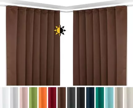 Набор из 2 затемняющих штор Beautex с U-образной рюшной лентой, плотные шторы, непрозрачное затемнение (темно-коричневый, 140 x 245 см)