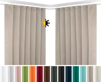 Набор из 2 затемняющих штор Beautex с U-образной лентой с рюшами, плотные шторы непрозрачного затемнения (светло-коричневые 140 x 175 см), светло-коричневый