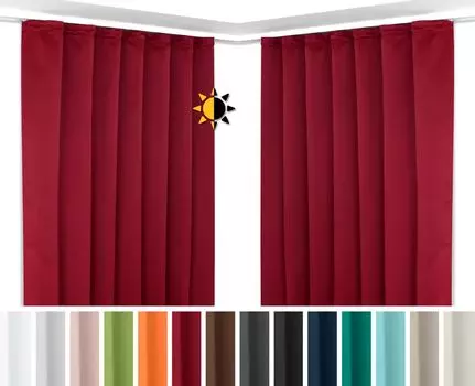 Набор из 2 затемняющих штор Beautex с U-образной рюшной лентой, плотные шторы, непрозрачное затемнение (бордо, 140 x 225 см), бордовый