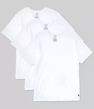 Набор из 3 эластичных классических футболок Polo Ralph Lauren больших и высоких размеров с v-образным вырезом, белый
