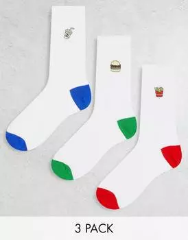 Набор из 3 белых носков с вышивкой ASOS DESIGN