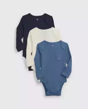 Набор из 3 боди для девочек с длинными рукавами и кнопками в промежности Gap, синий