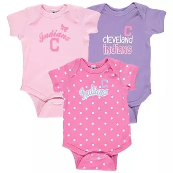 Набор из 3 боди для новичков Cleveland Indians Soft as a Grape Pink/Purple для девочек-младенцев Unbranded